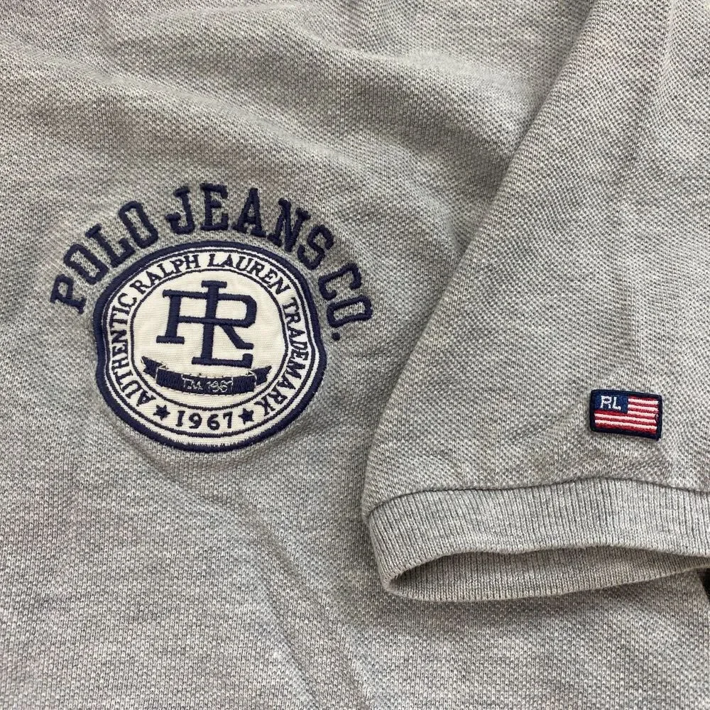 Vintage‎ Polo Ralph Lauren Shirt Medium Mens Cookie Patch Logo Jeans Co Gray 90s